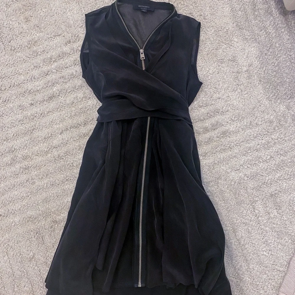 Like New! ALLSAINTS Jayda Zip-Front Silk Dress Women’s XS - Picture 2 of 6